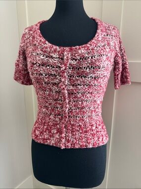 Textured Pink Bouclé Short-Sleeve Knit Top